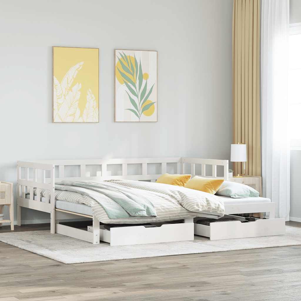 Lit de jour avec gigogne et tiroirs sans matelas blanc 90x200cm - XIOS