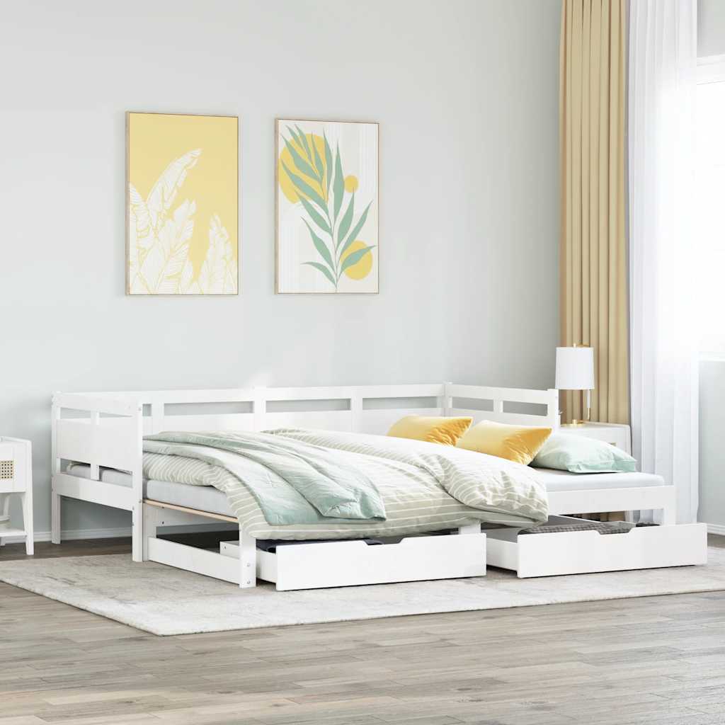 Lit de jour avec gigogne et tiroirs sans matelas blanc 90x200cm - XIOS