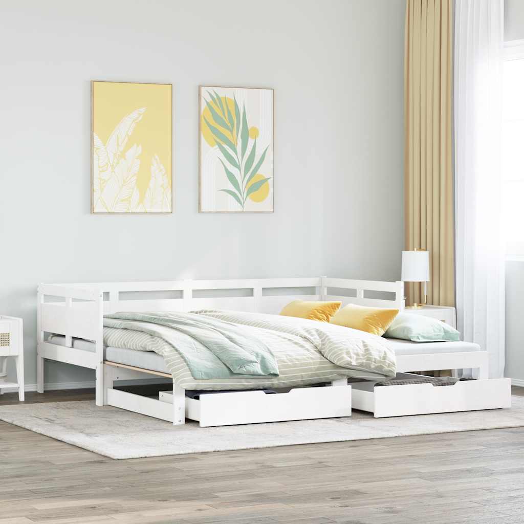Lit de jour avec gigogne et tiroirs sans matelas blanc 80x200cm - XIOS