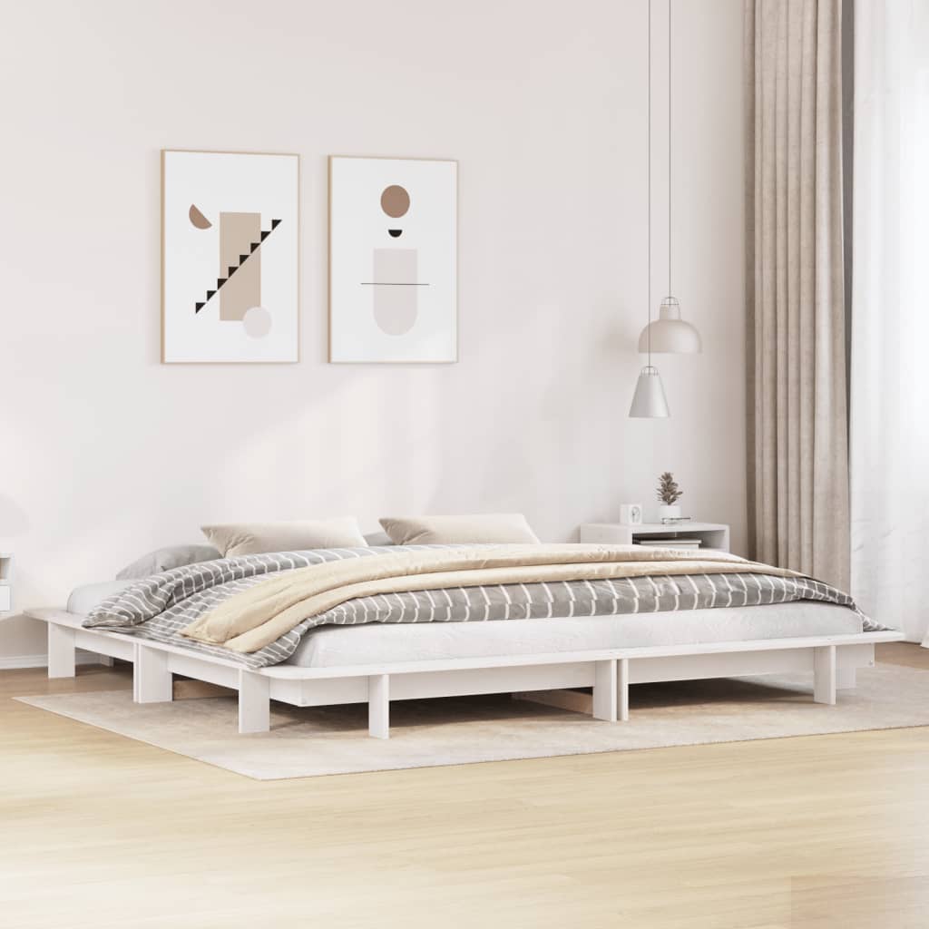 Cadre de lit sans matelas blanc 200x200 cm bois massif de pin - XIOS