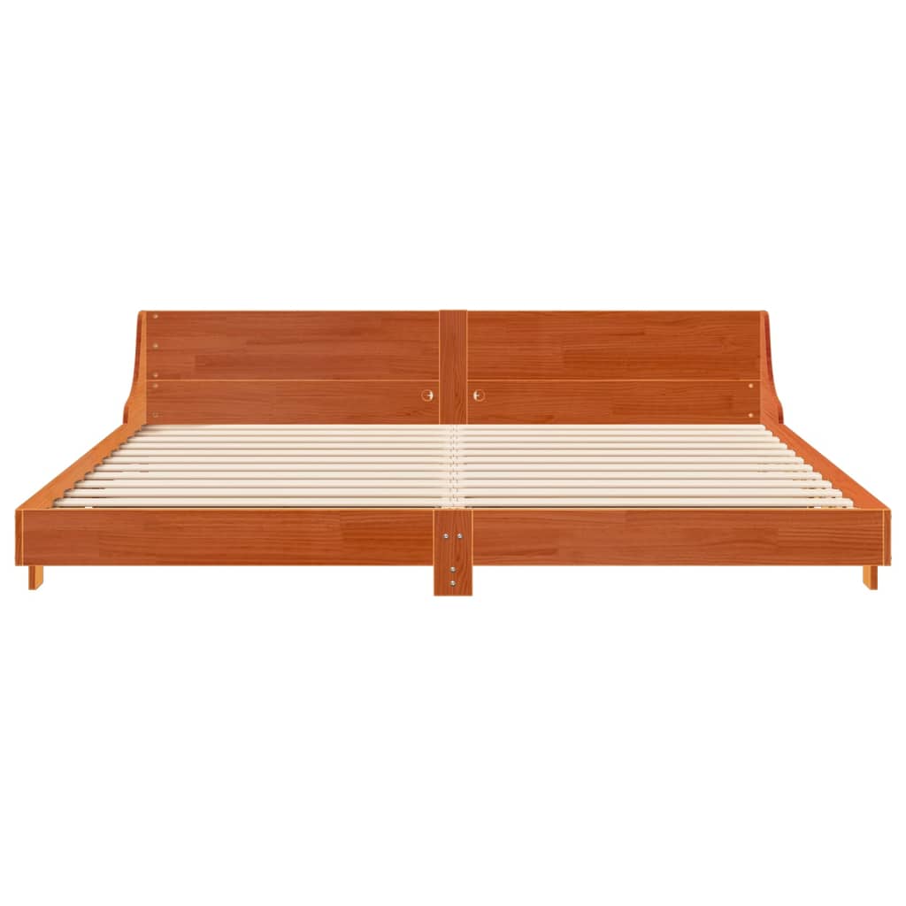 Cadre de lit sans matelas cire marron 200x200cm bois pin massif - XIOS