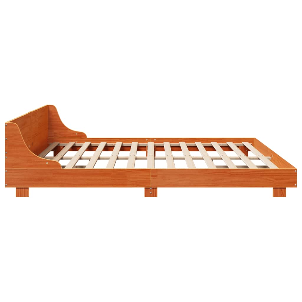 Cadre de lit sans matelas cire marron 200x200cm bois pin massif - XIOS