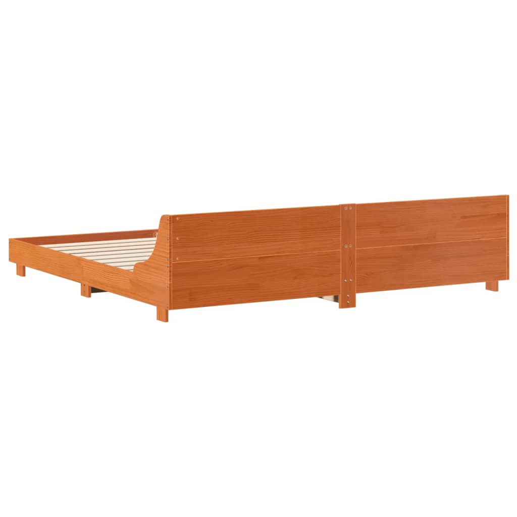 Cadre de lit sans matelas cire marron 200x200cm bois pin massif - XIOS
