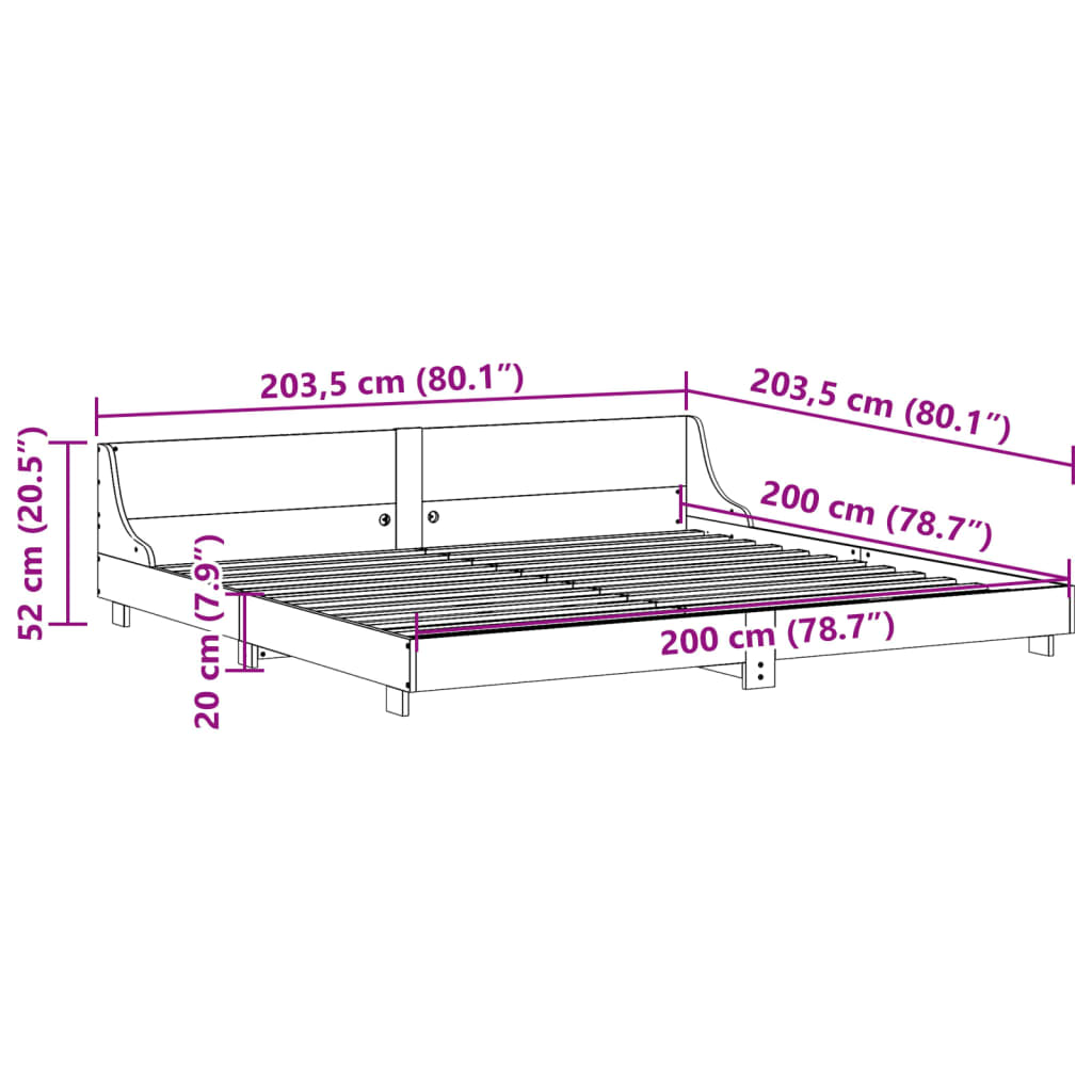 Cadre de lit sans matelas cire marron 200x200cm bois pin massif - XIOS