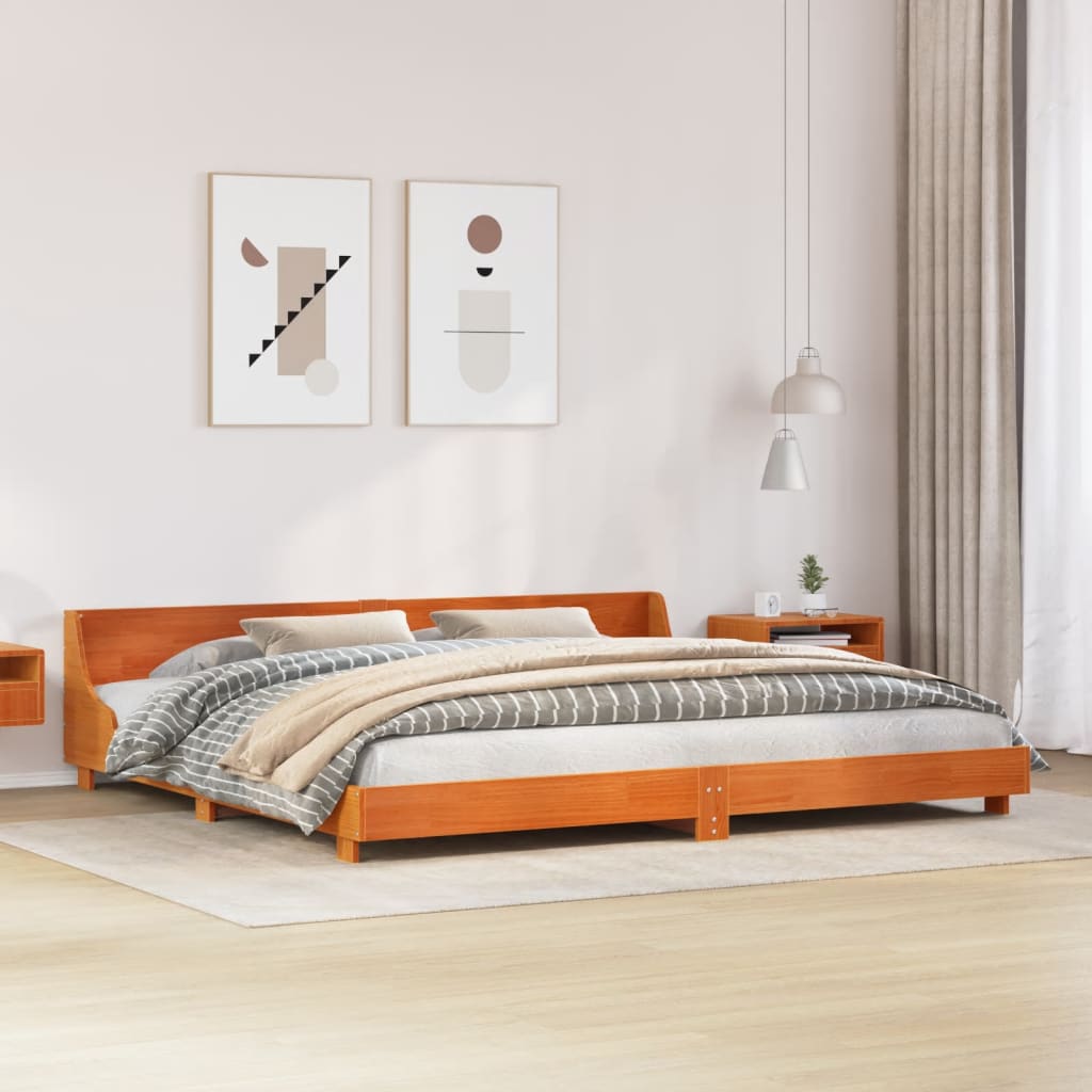 Cadre de lit sans matelas cire marron 200x200cm bois pin massif - XIOS