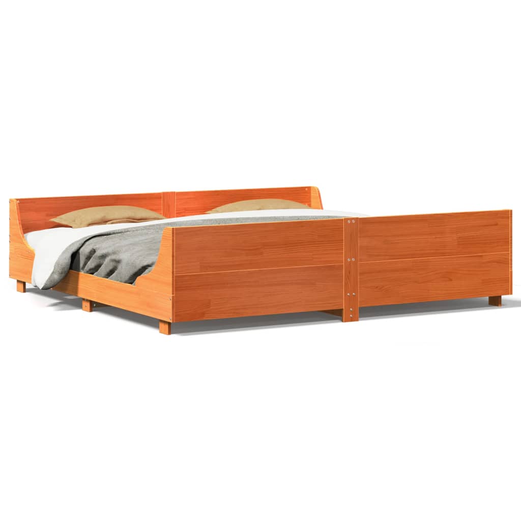 Cadre de lit sans matelas cire marron 200x200cm bois pin massif - XIOS