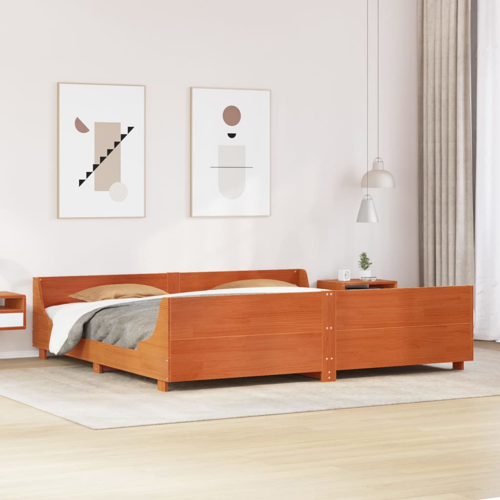 Cadre de lit sans matelas cire marron 200x200cm bois pin massif - XIOS