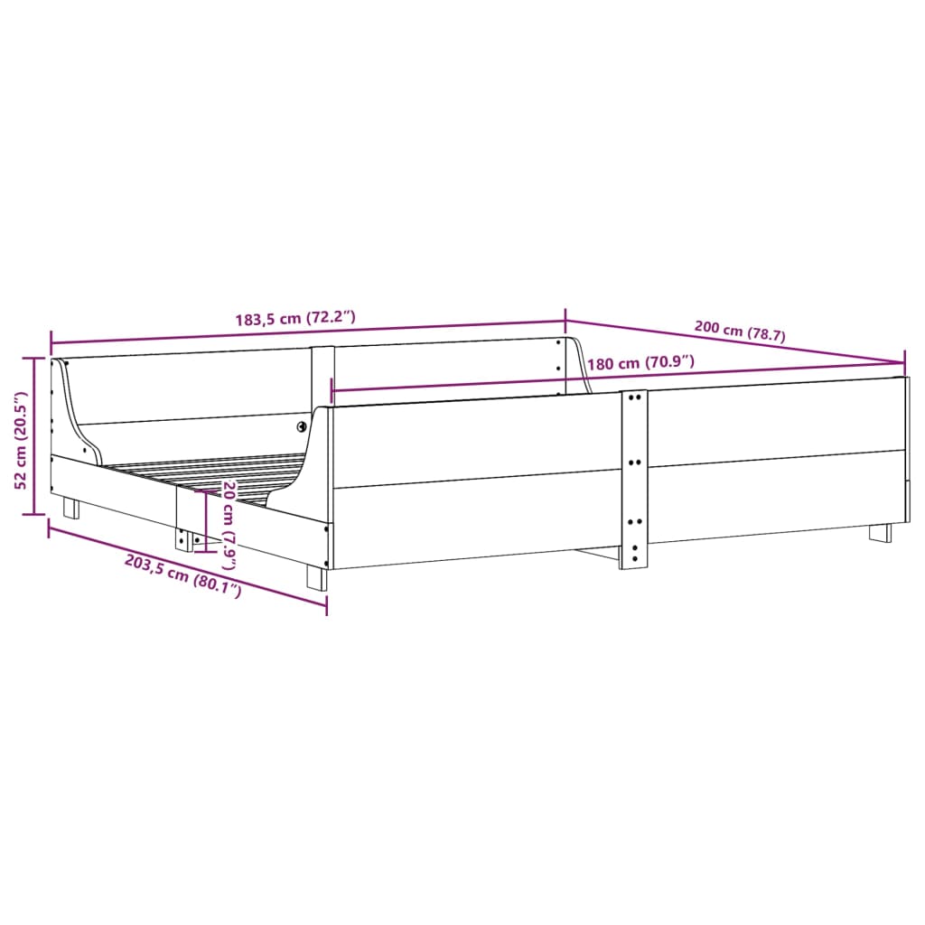 Cadre de lit sans matelas 180x200 cm bois massif de pin - XIOS