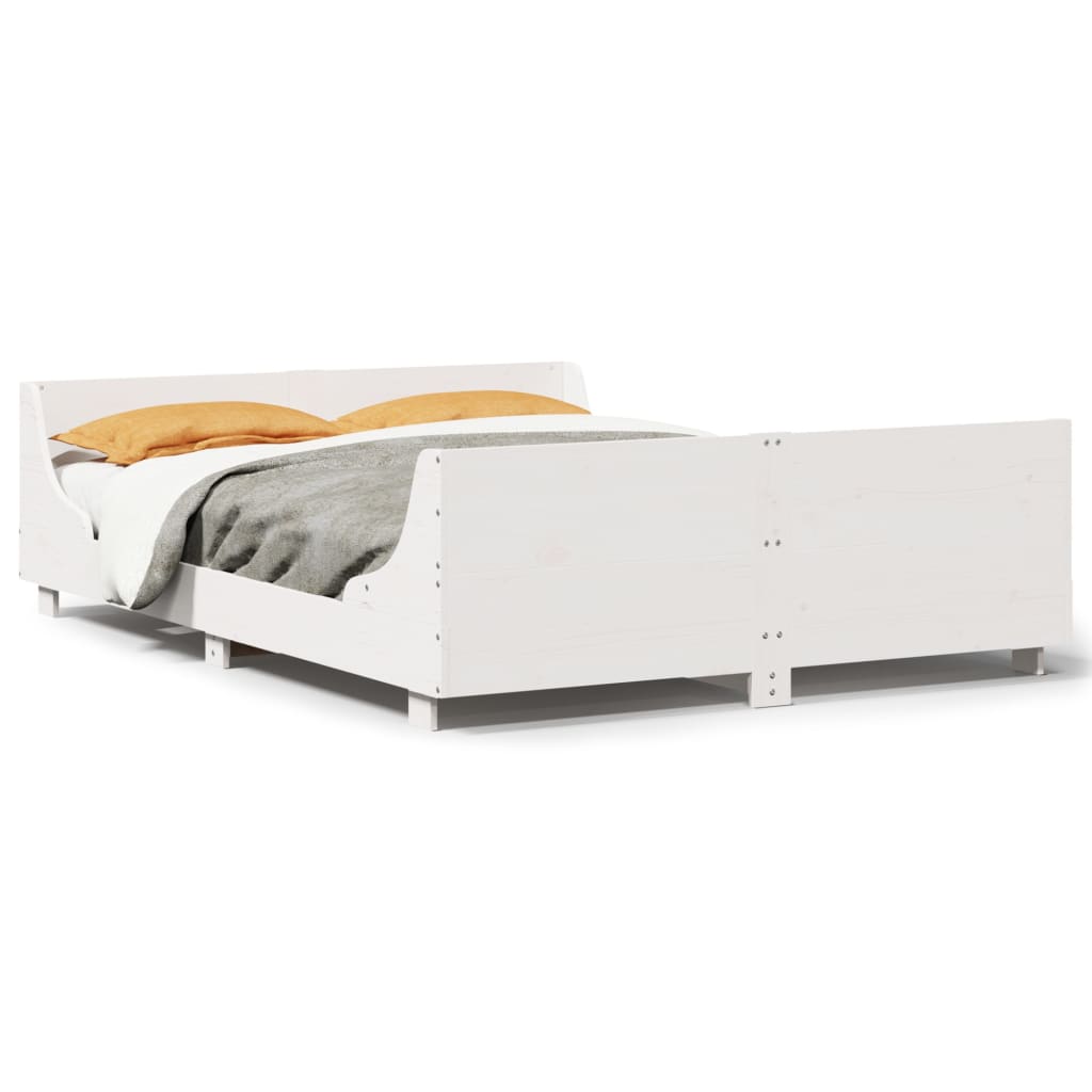 Cadre de lit sans matelas blanc 150x200 cm bois de pin massif - XIOS