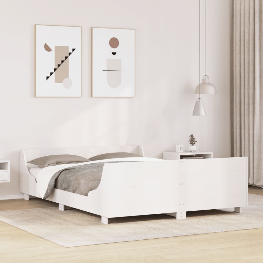Cadre de lit sans matelas blanc 150x200 cm bois de pin massif - XIOS