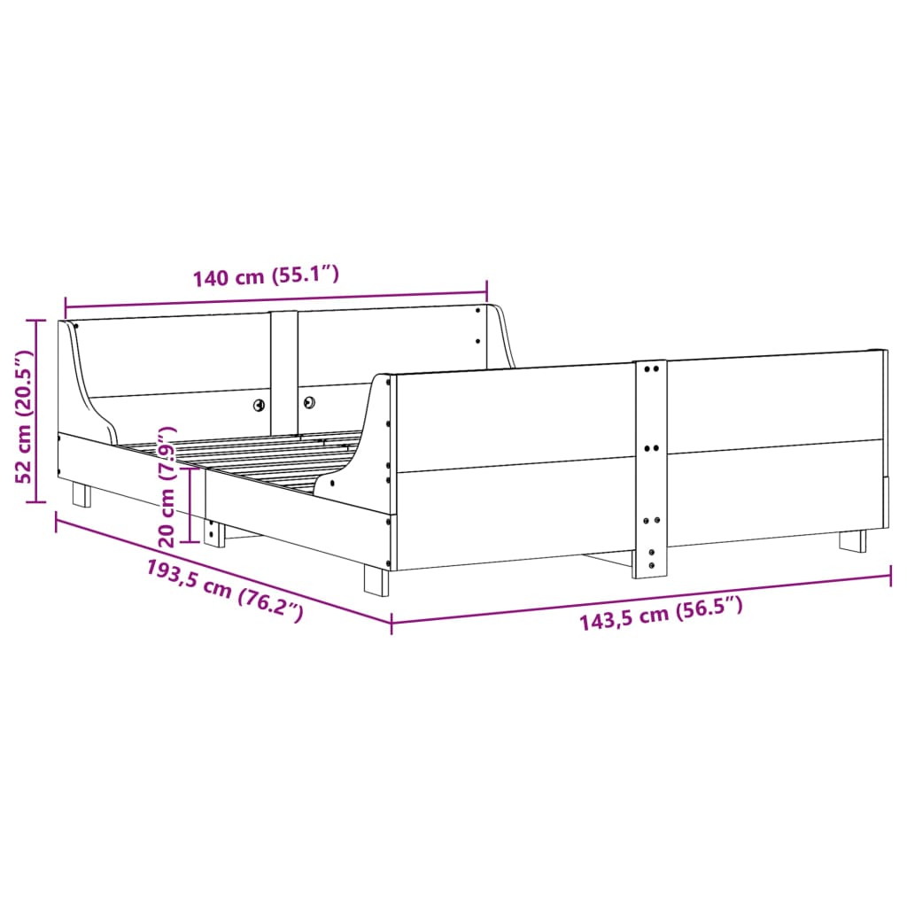 Cadre de lit sans matelas 140x190 cm bois de pin massif - XIOS