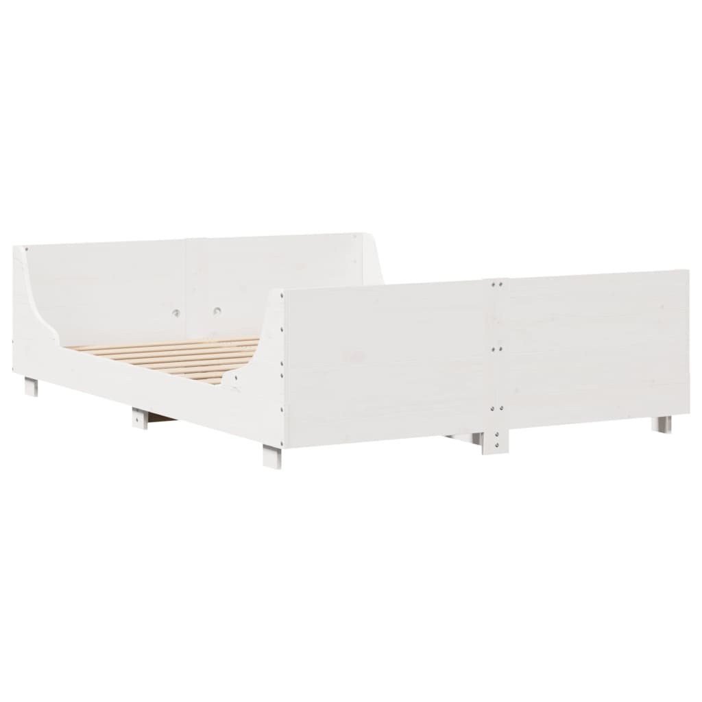 Cadre de lit sans matelas blanc 140x190 cm bois de pin massif - XIOS