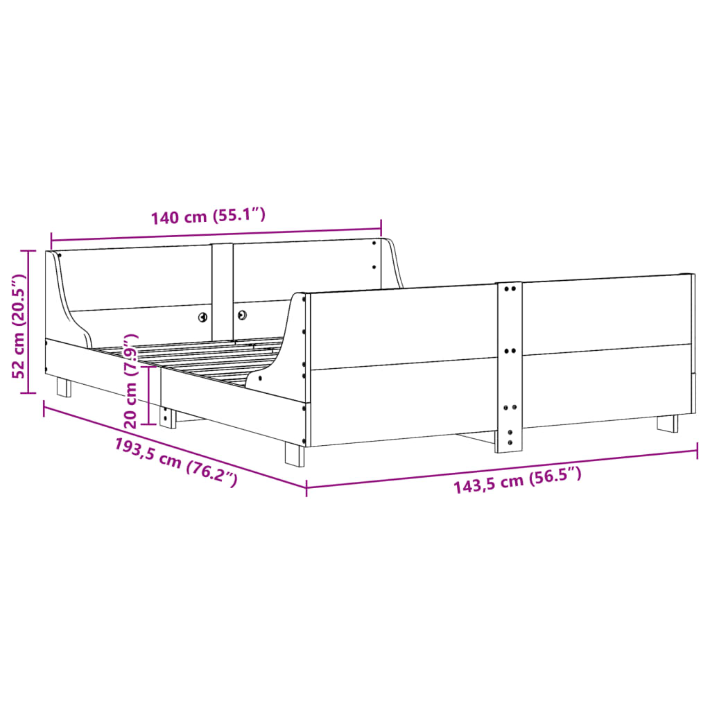 Cadre de lit sans matelas blanc 140x190 cm bois de pin massif - XIOS