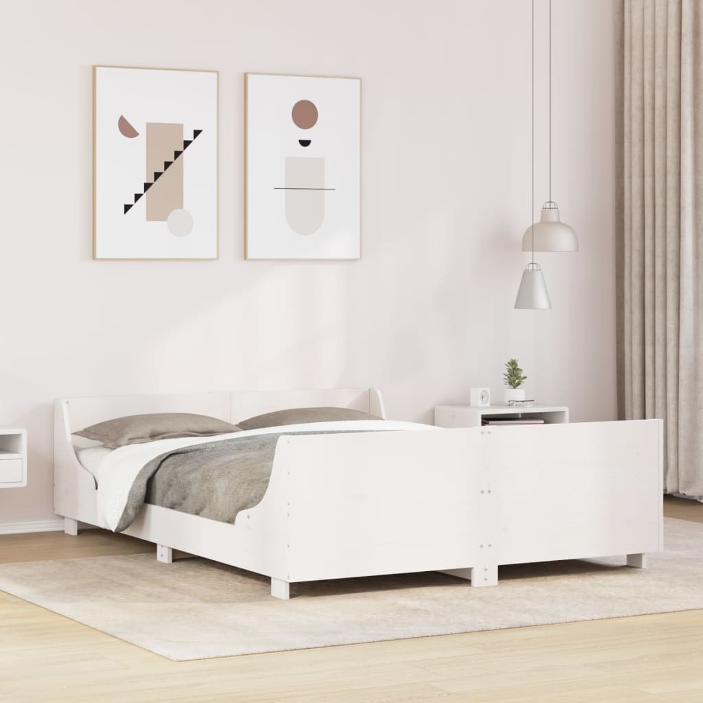 Cadre de lit sans matelas blanc 140x190 cm bois de pin massif - XIOS