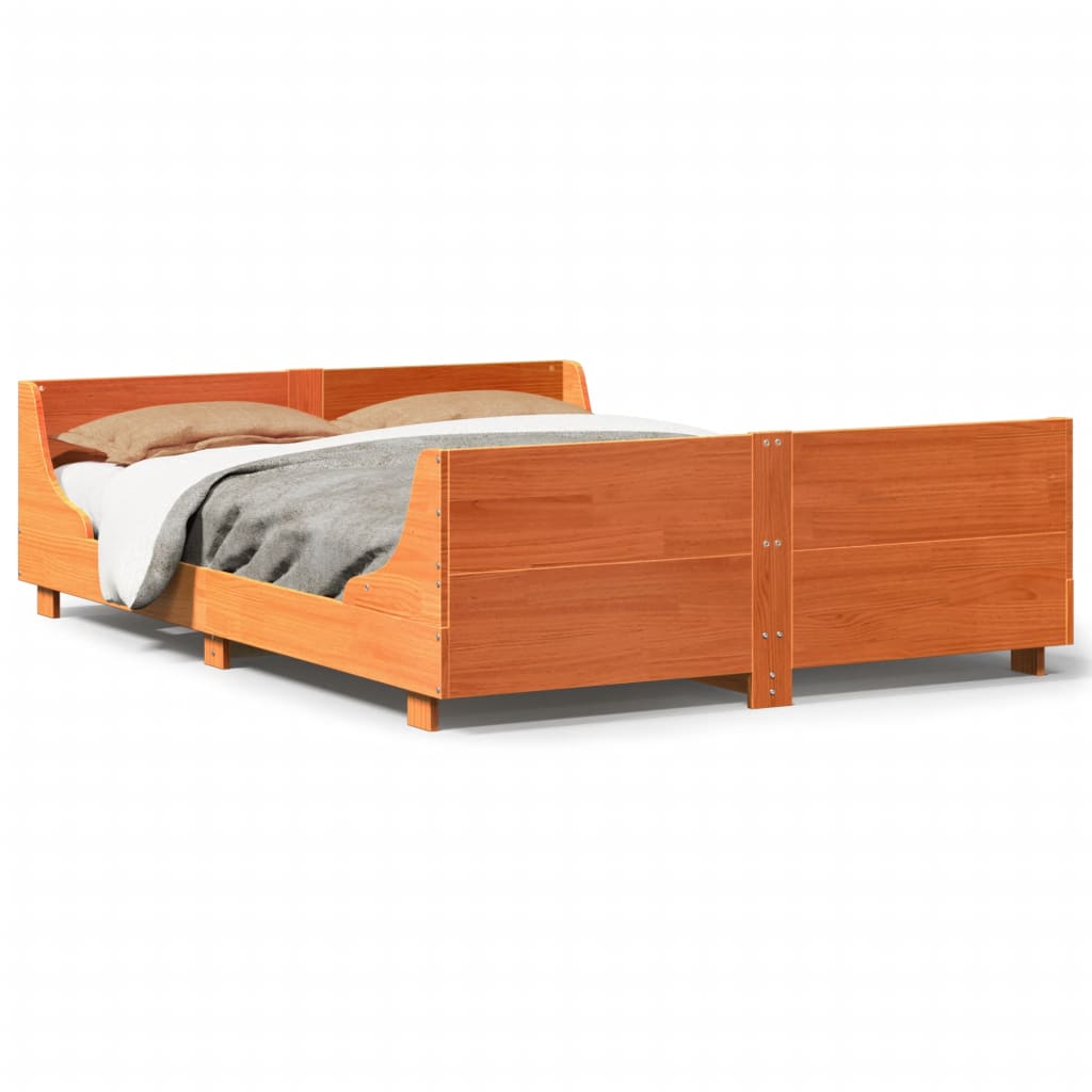 Cadre de lit sans matelas cire marron 140x190cm bois pin massif - XIOS