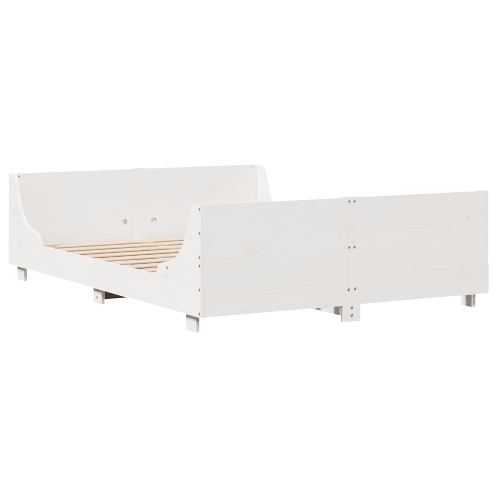 Cadre de lit sans matelas blanc 135x190 cm bois de pin massif - XIOS