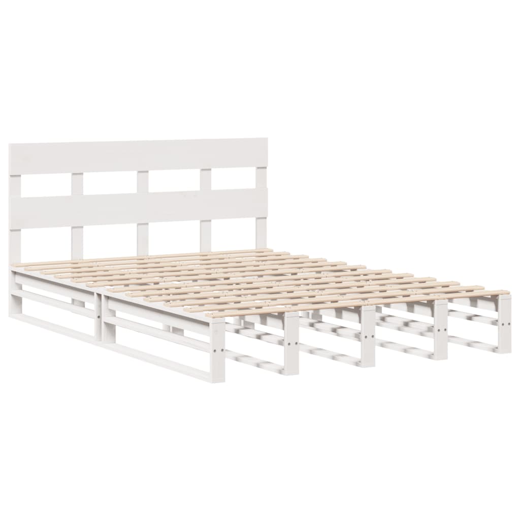 Cadre de lit sans matelas blanc 140x200 cm bois de pin massif - XIOS