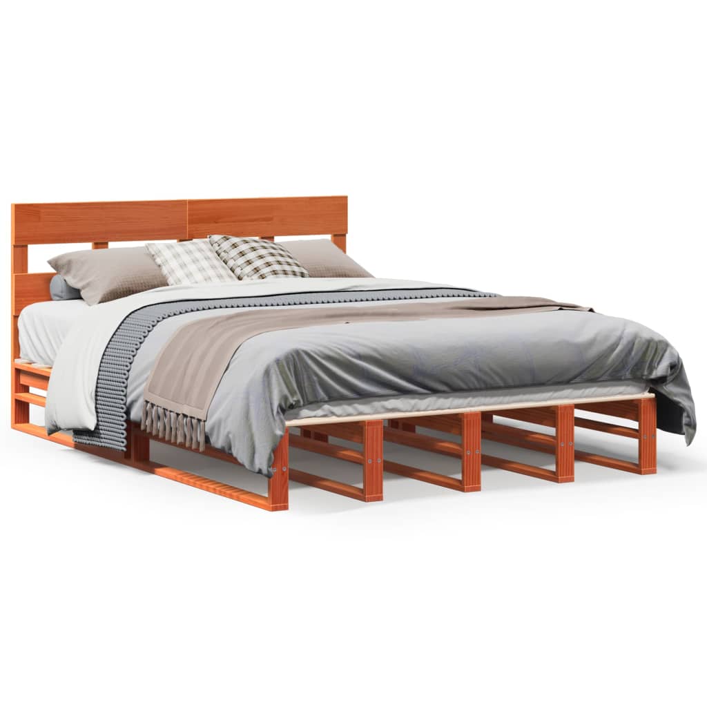Cadre de lit sans matelas cire marron 150x200cm bois pin massif - XIOS