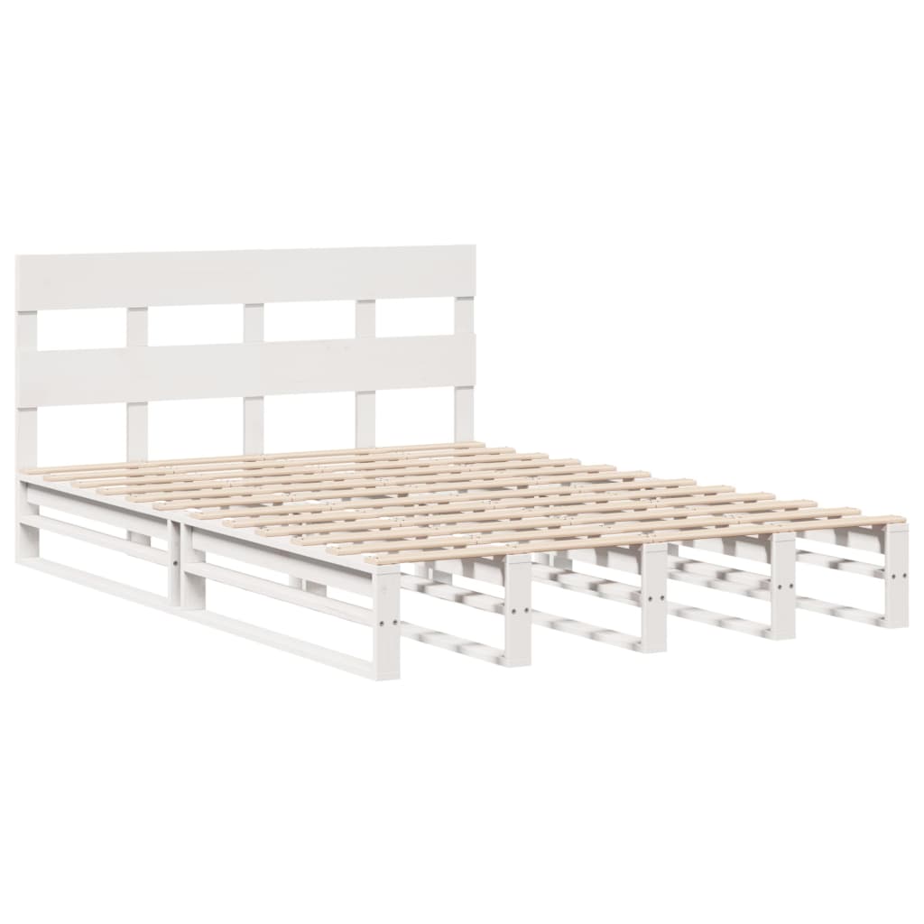 Cadre de lit sans matelas blanc 160x200 cm bois de pin massif - XIOS
