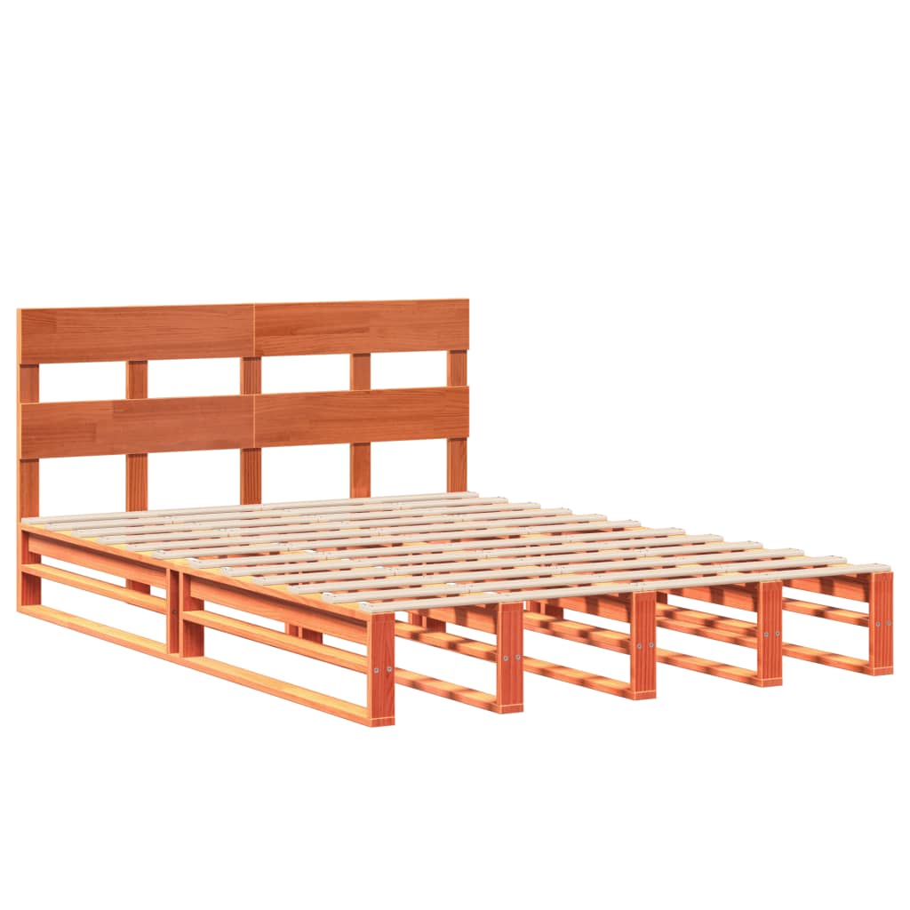 Cadre de lit sans matelas cire marron 160x200cm bois pin massif - XIOS
