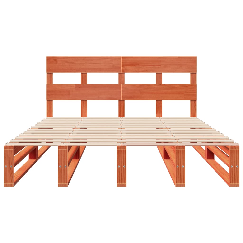 Cadre de lit sans matelas cire marron 160x200cm bois pin massif - XIOS