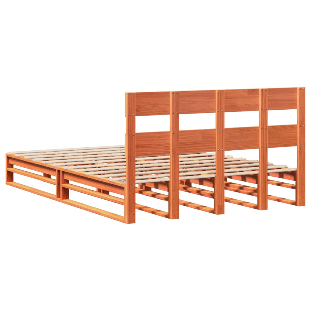 Cadre de lit sans matelas cire marron 160x200cm bois pin massif - XIOS
