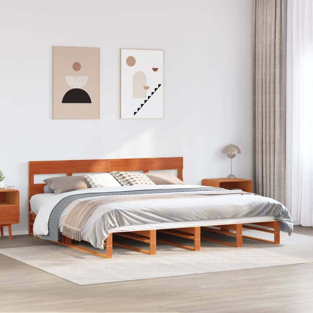 Cadre de lit sans matelas cire marron 180x200cm bois pin massif - XIOS