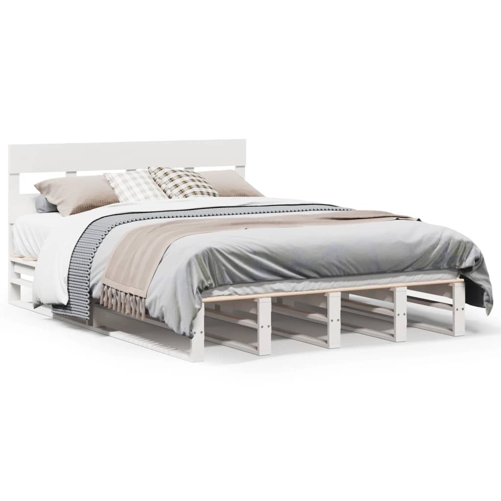 Cadre de lit sans matelas blanc 135x190 cm bois de pin massif - XIOS