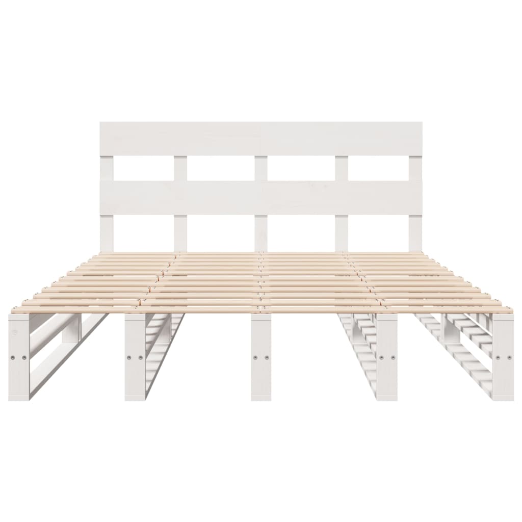 Cadre de lit sans matelas blanc 135x190 cm bois de pin massif - XIOS