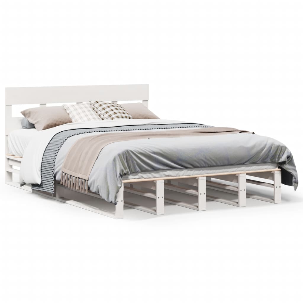 Cadre de lit sans matelas blanc 140x190 cm bois de pin massif - XIOS
