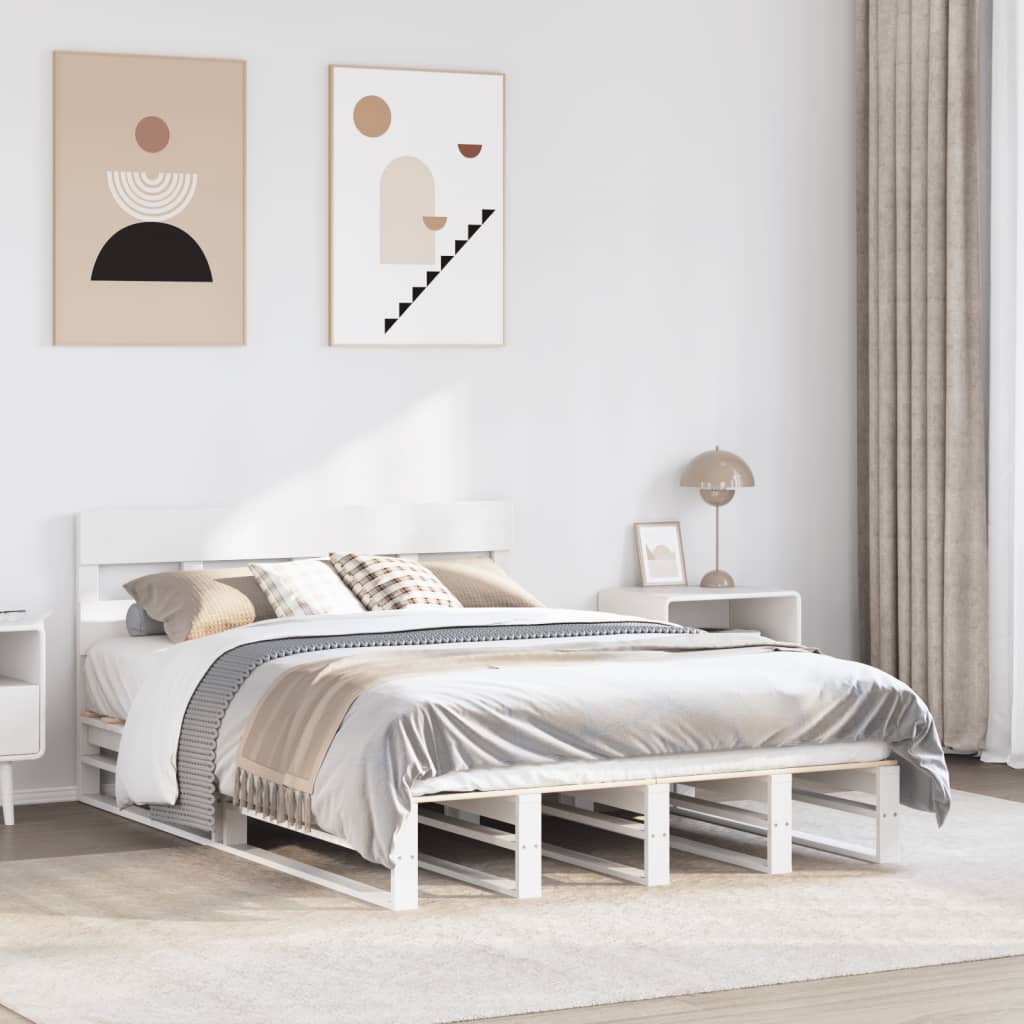 Cadre de lit sans matelas blanc 140x190 cm bois de pin massif - XIOS