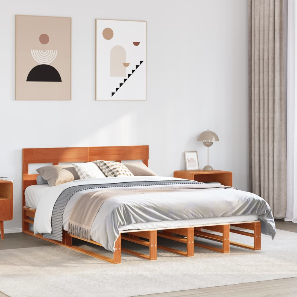 Cadre de lit sans matelas cire marron 140x190cm bois pin massif - XIOS