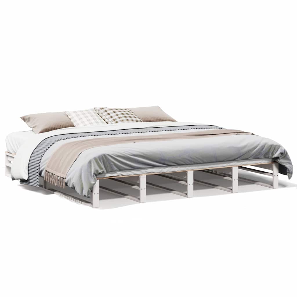 Cadre de lit sans matelas blanc 200x200 cm bois massif de pin - XIOS