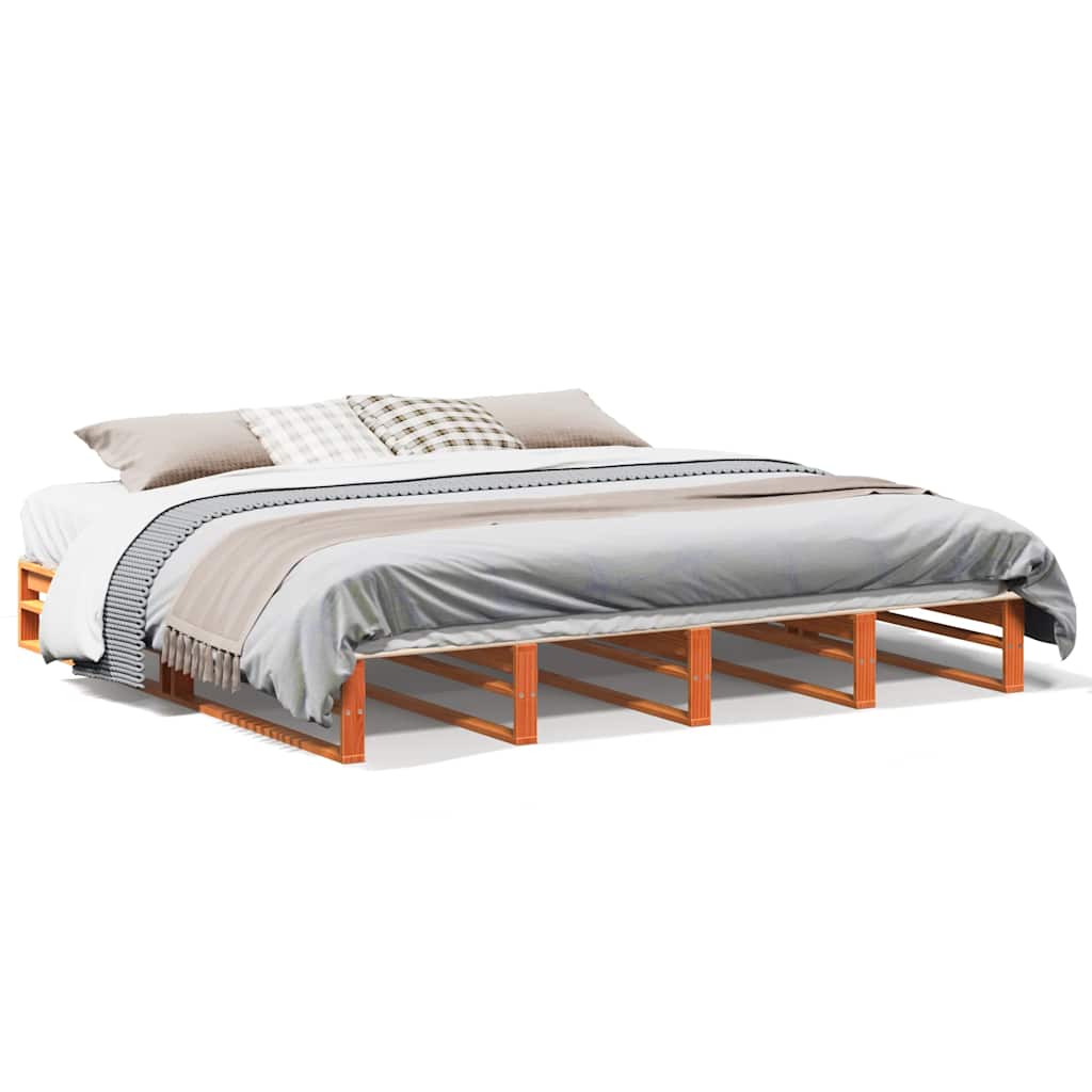 Cadre de lit sans matelas cire marron 200x200cm bois pin massif - XIOS