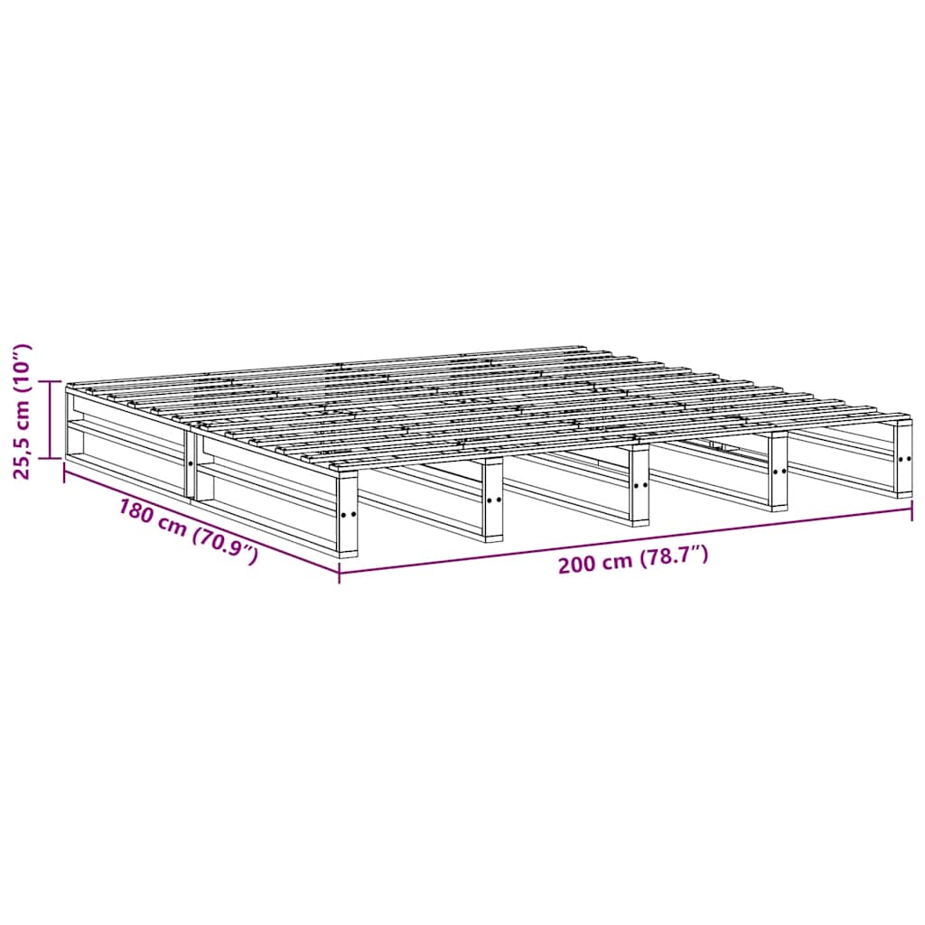 Cadre de lit sans matelas cire marron 200x200cm bois pin massif - XIOS