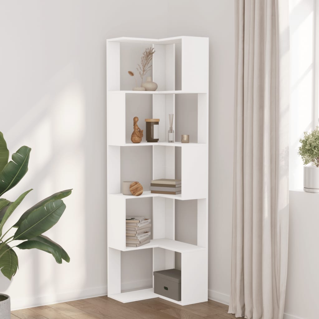Bibliothèque d'angle à 5 niveaux blanc bois d'ingénierie - XIOS