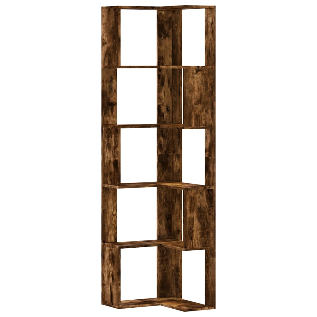 Bibliothèque d'angle à 5 niveaux chêne fumé bois d'ingénierie - XIOS