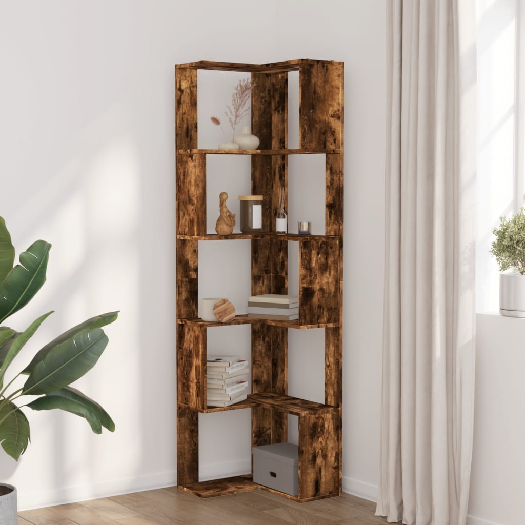 Bibliothèque d'angle à 5 niveaux chêne fumé bois d'ingénierie - XIOS