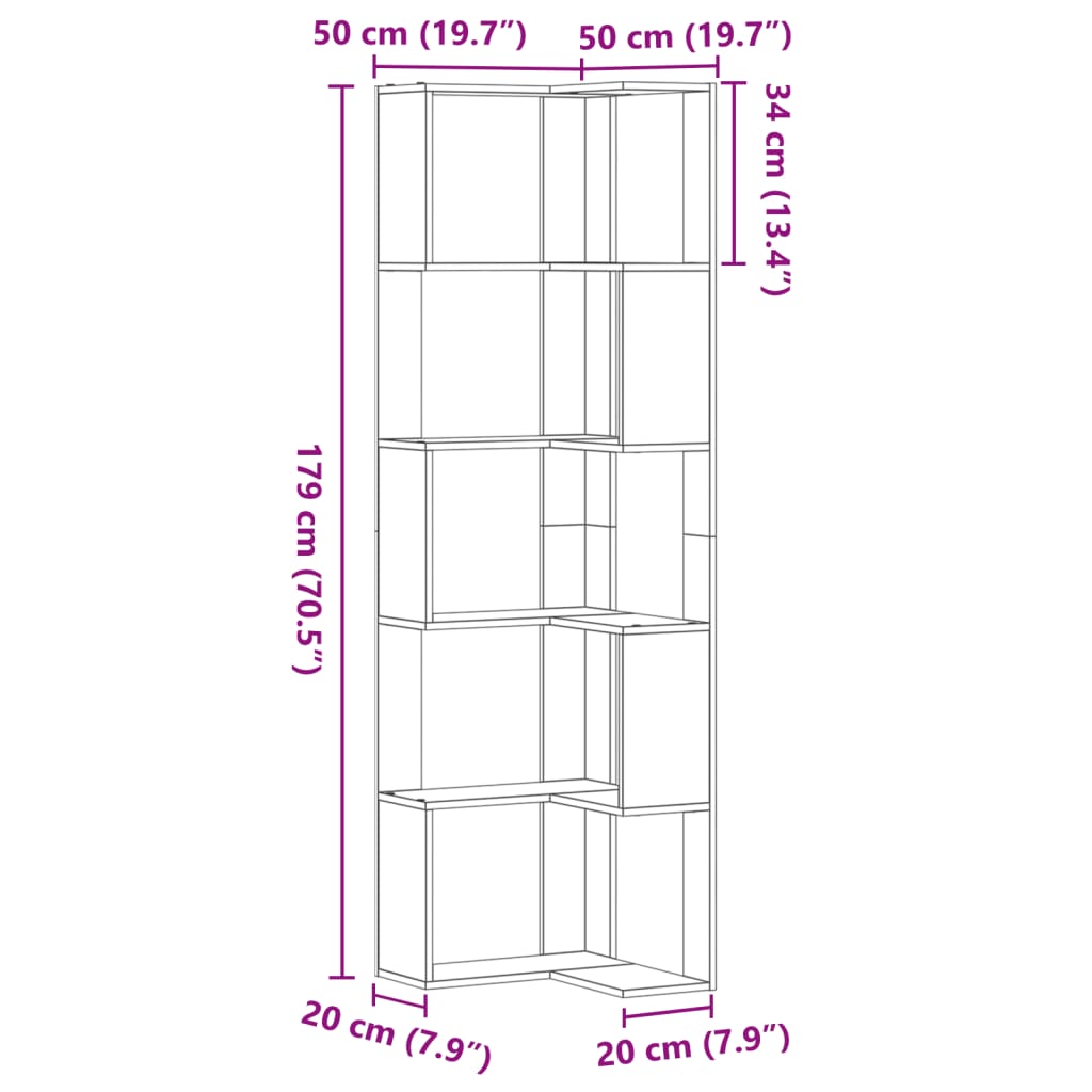 Bibliothèque d'angle à 5 niveaux chêne fumé bois d'ingénierie - XIOS
