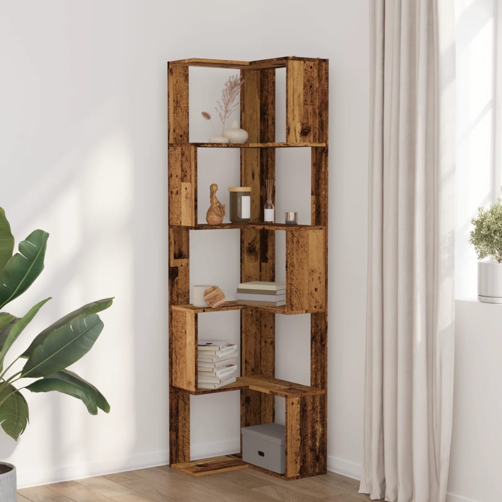 Bibliothèque d'angle à 5 niveaux vieux bois bois d'ingénierie - XIOS
