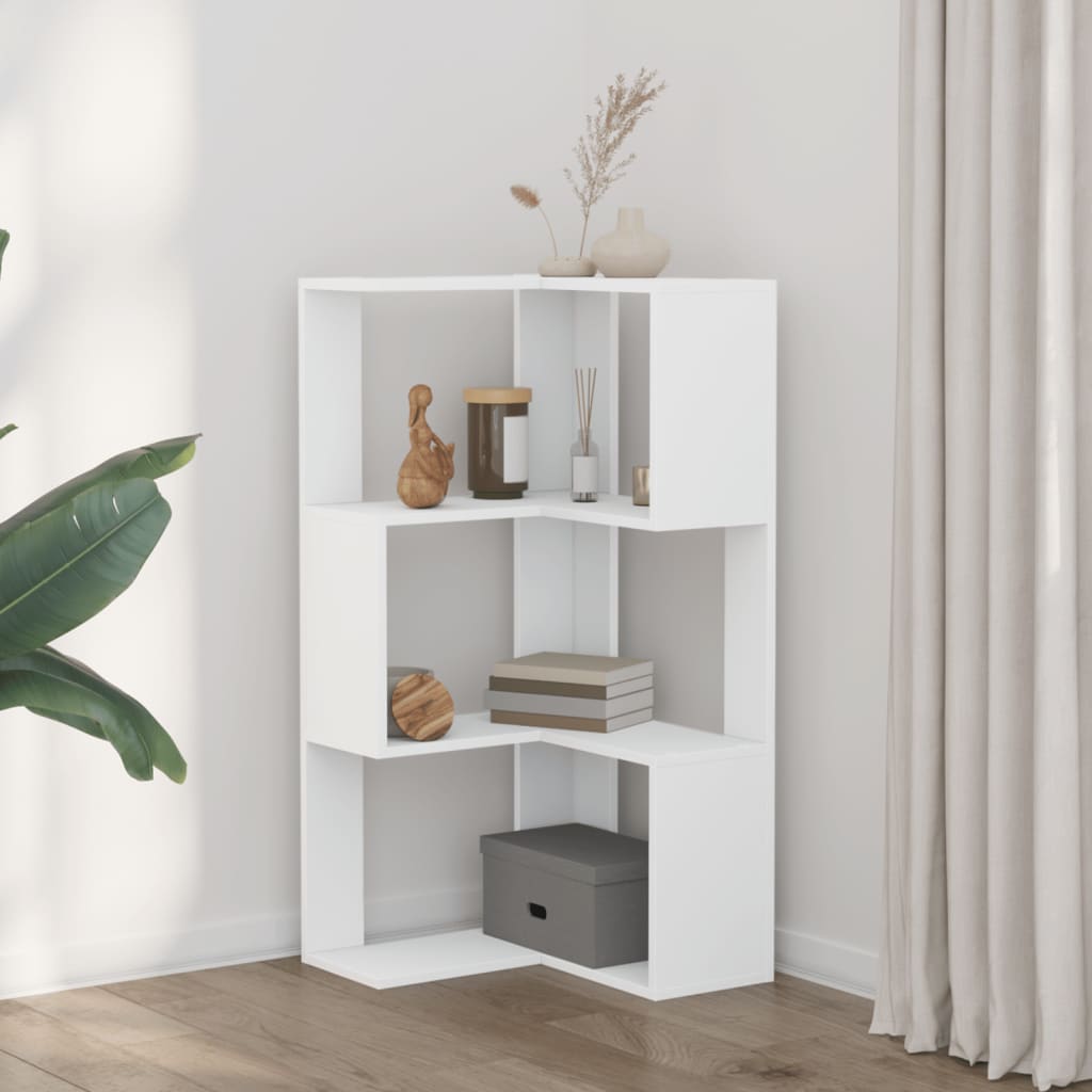 Bibliothèque d'angle à 3 niveaux blanc bois d'ingénierie - XIOS