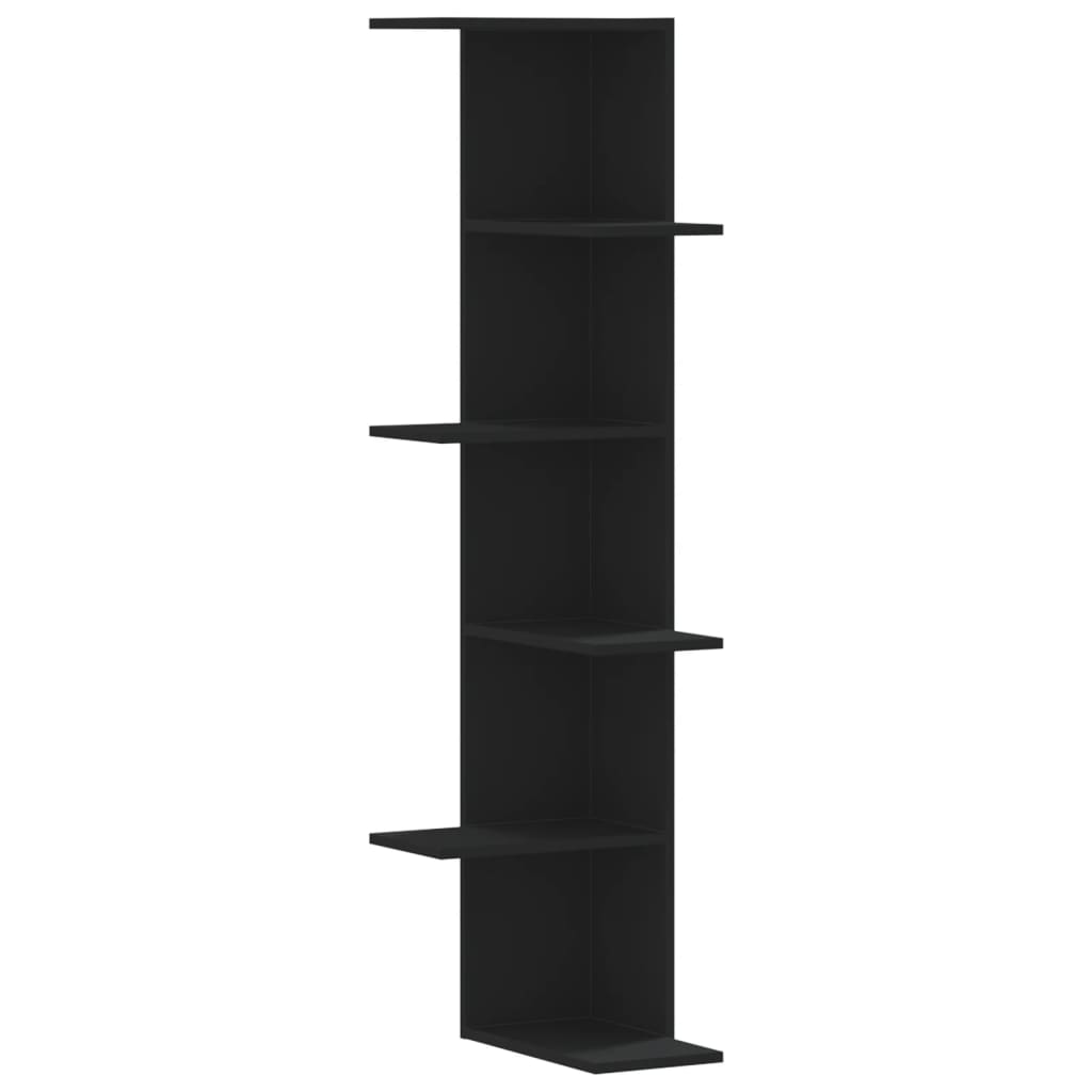 Étagère d'angle murale noir 36,5x36,5x140 cm bois d'ingénierie - XIOS