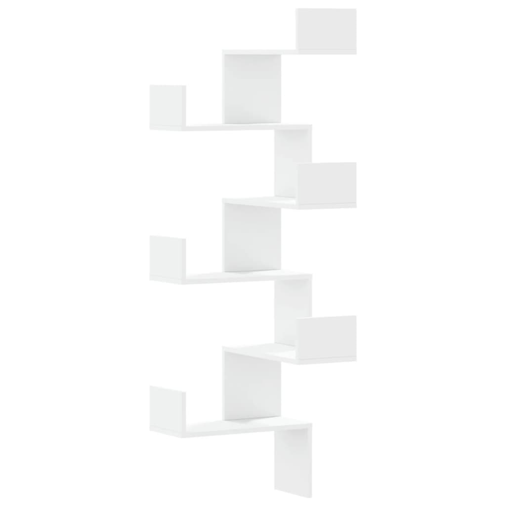 Étagère d'angle murale blanc 45x45x147 cm bois d'ingénierie - XIOS