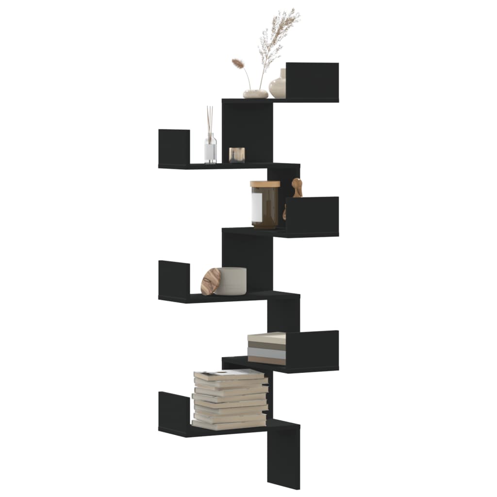 Étagère murale d'angle noir 45x45x147 cm bois d'ingénierie - XIOS