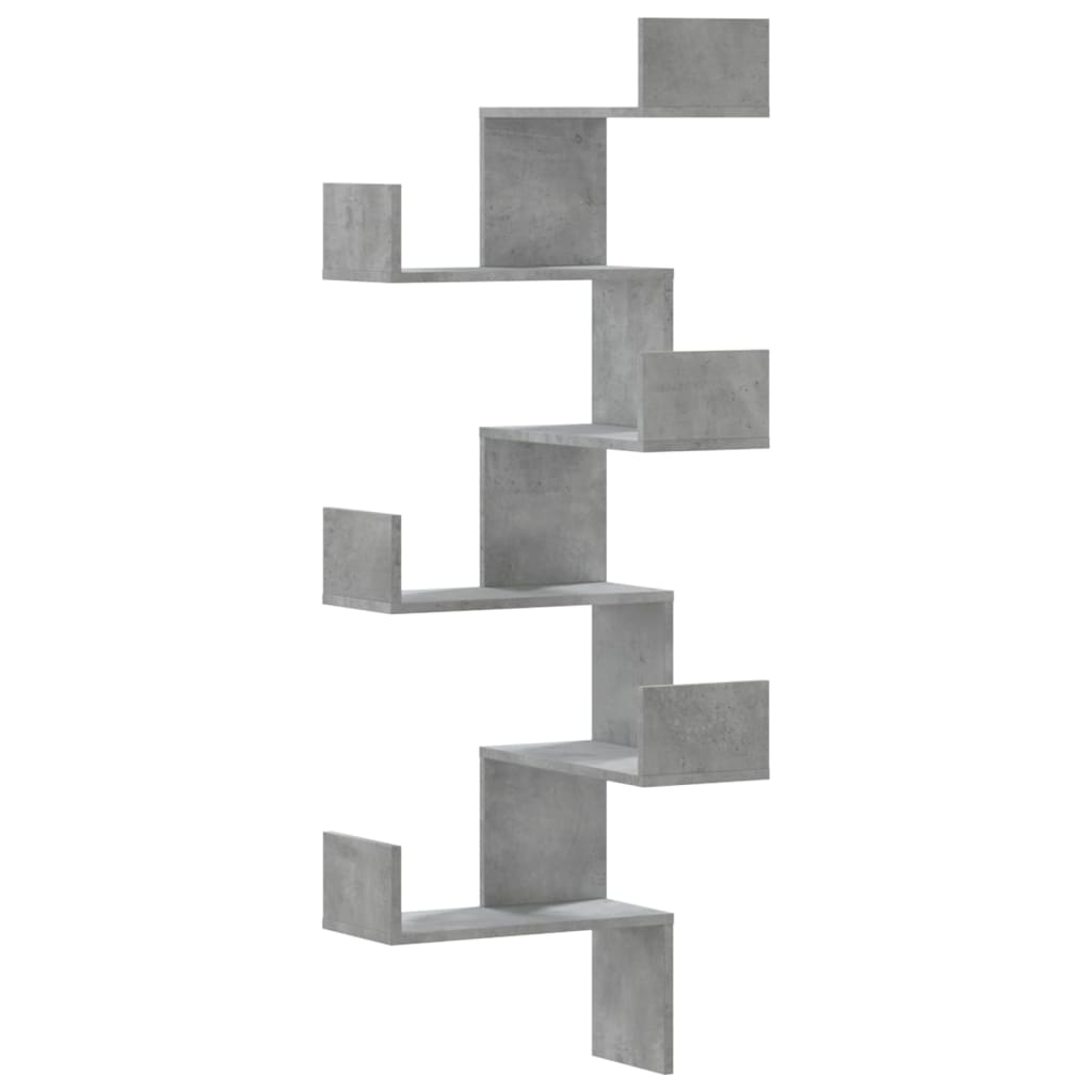 Étagère murale d'angle gris béton 45x45x147cm bois d'ingénierie - XIOS