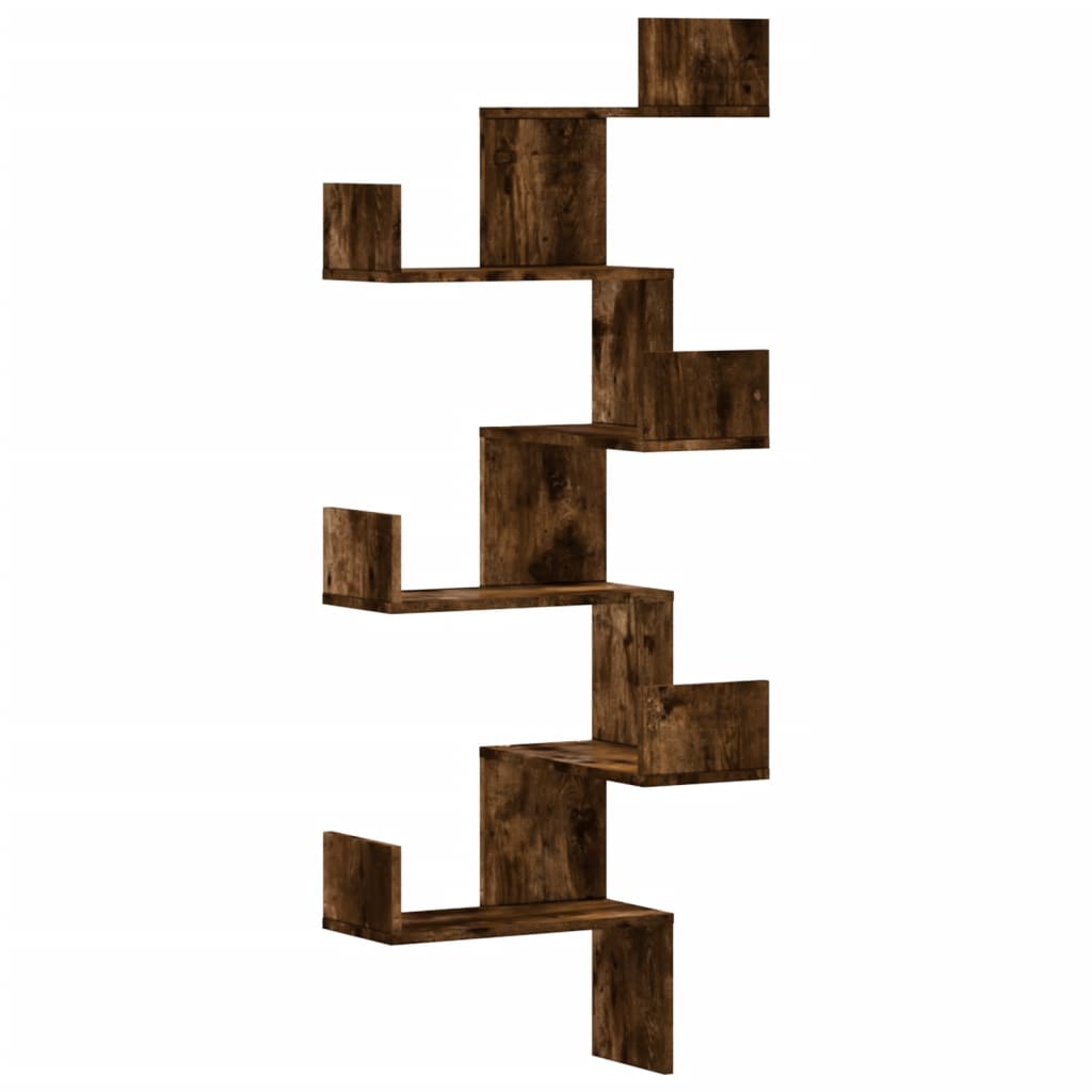 Étagère d'angle murale chêne fumé 45x45x147cm bois d'ingénierie - XIOS