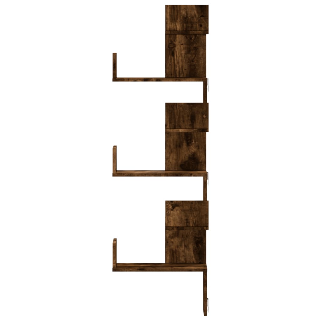 Étagère d'angle murale chêne fumé 45x45x147cm bois d'ingénierie - XIOS
