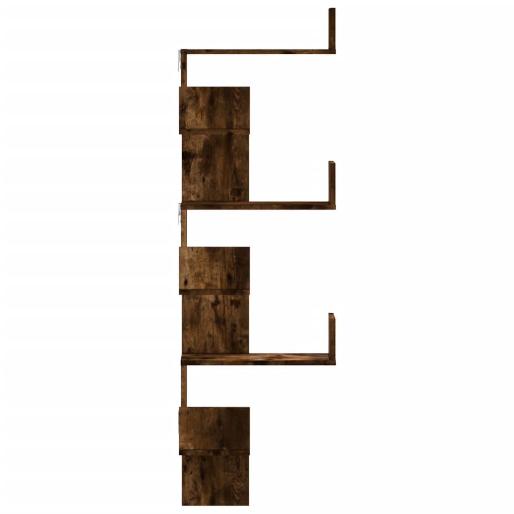 Étagère d'angle murale chêne fumé 45x45x147cm bois d'ingénierie - XIOS