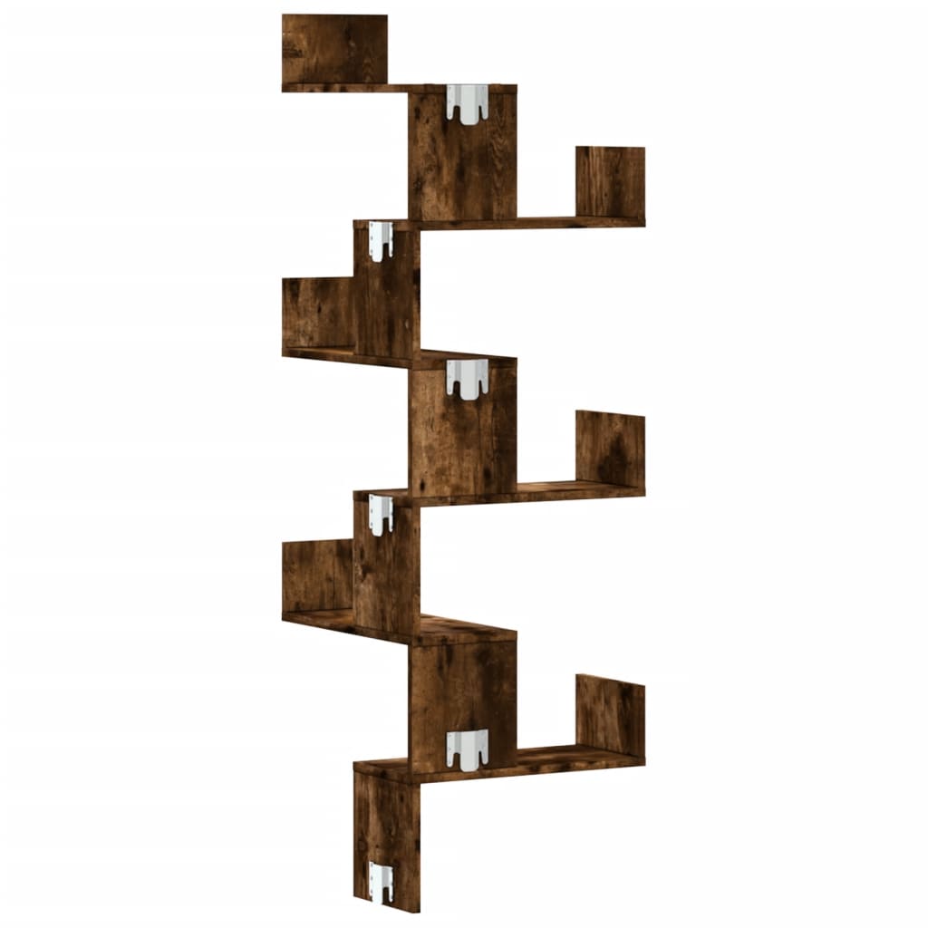 Étagère d'angle murale chêne fumé 45x45x147cm bois d'ingénierie - XIOS