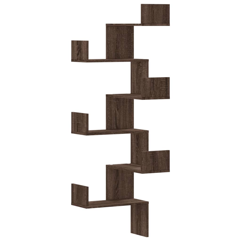 Étagère d'angle murale chêne marron 45x45x147cm bois ingénierie - XIOS